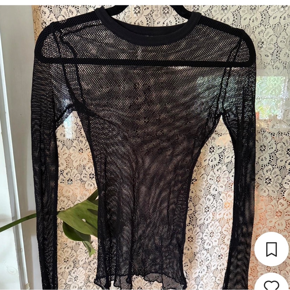Out From Under Black Fishnet Stretch Longsleeve Shirt M BNWOT Mesh Emo